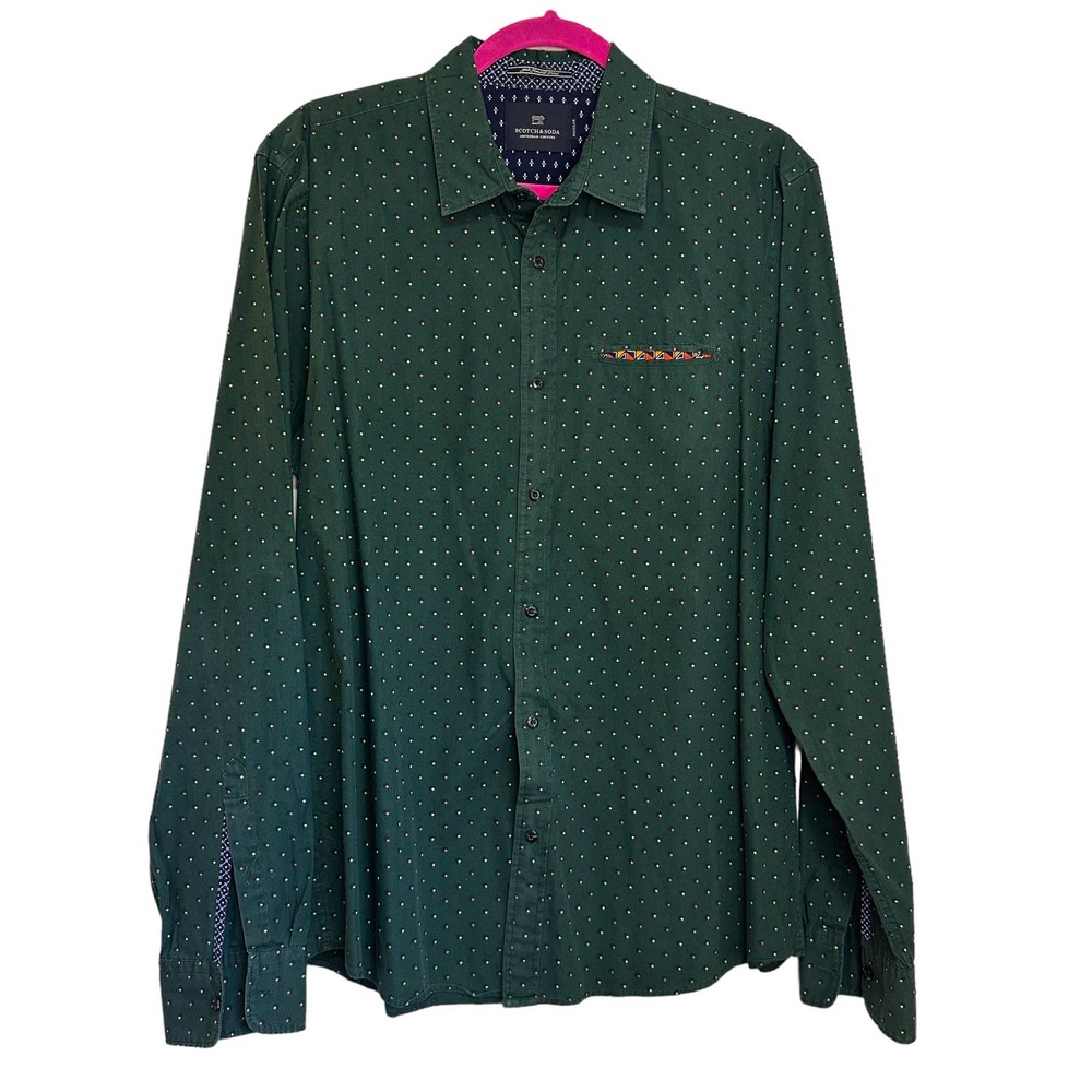 Scotch & Soda Dark Forest Green Long Sleeve Button Down Shirt sz L